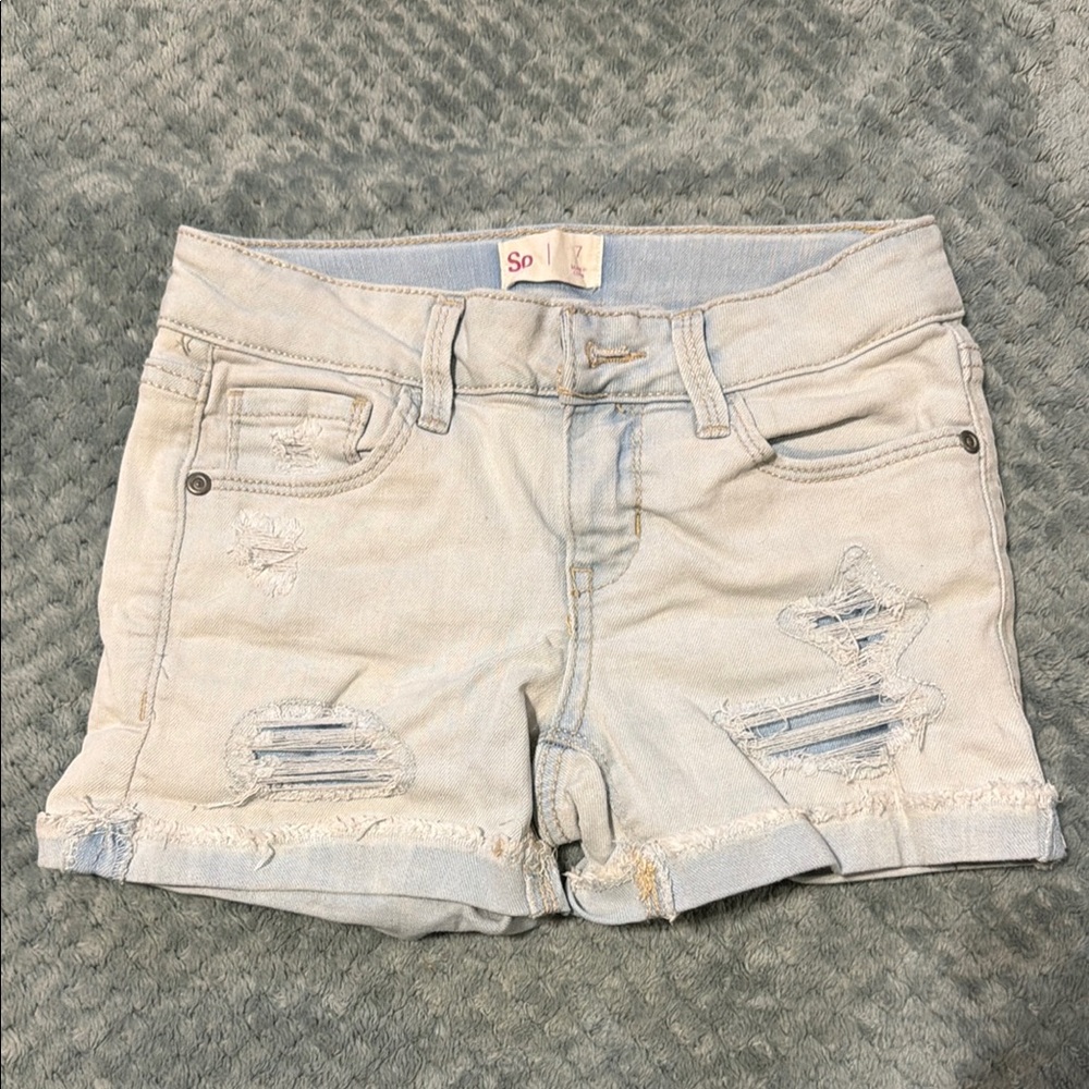 So Light Blue Distressed Women Shorts